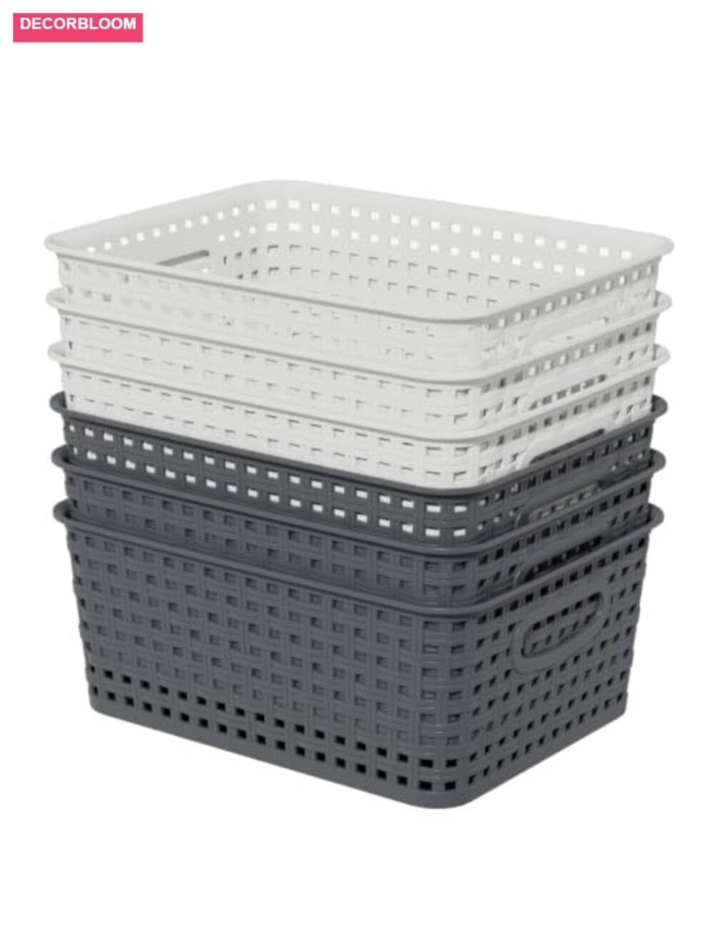 Woven Plastic Storage Baskets 6-Pack Weave Bins Organizer